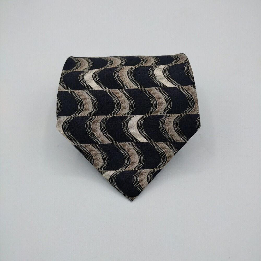 Mens Necktie Signorcelli SILK Tie 57.5" x 4" black, Brown Beige suit Vintage